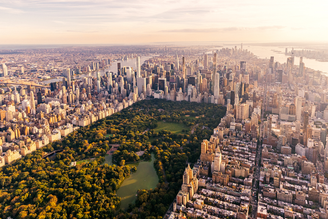 New York arial view over city and central park